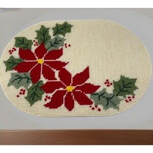 4 Vtg Christmas Poinsettia Croquet Placemats Winter Holiday Celebration Party